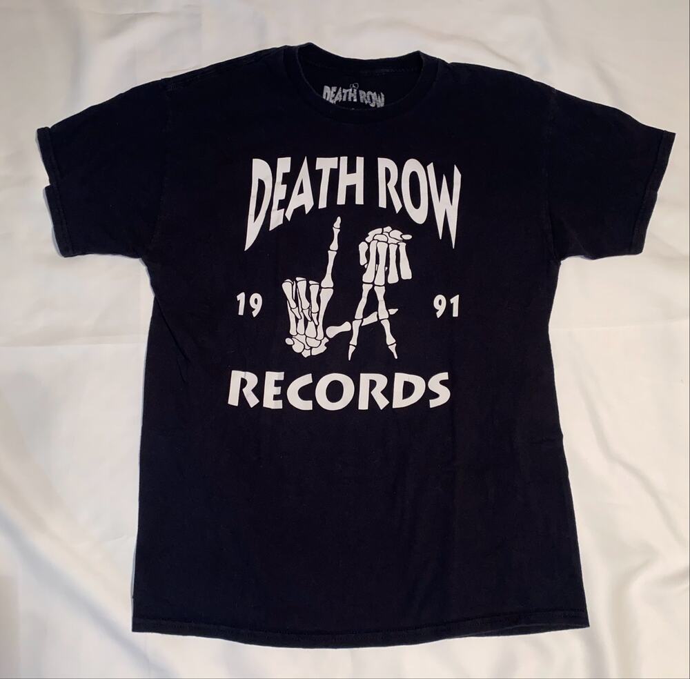 Death Row Records LA Skeleton Hands 1991 Tee L Black 90s Hip Hop Rap West Coast